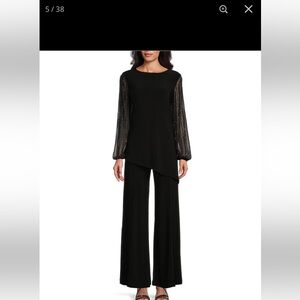 Marina Long Sleeve Beaded crew neck pantsuit. Sz 12. Black.